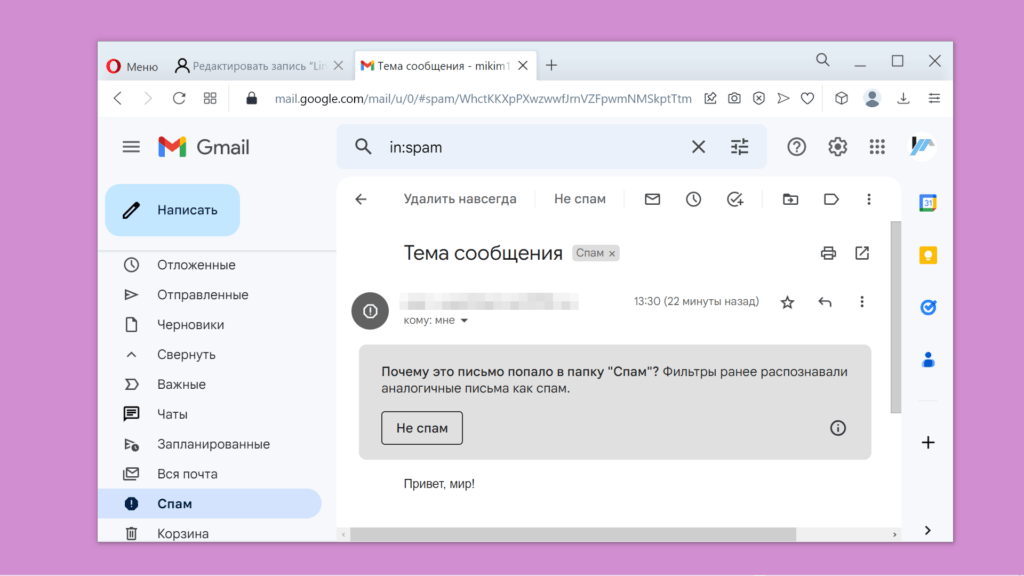 Писмо с SPF запис в Google поща