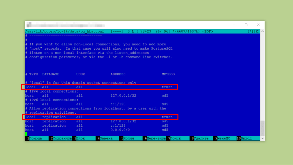 Конфигурационный файл pg_hba.conf