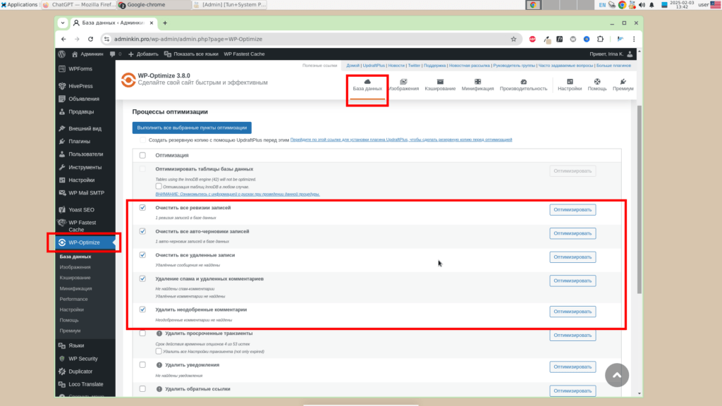 WordPress плагин WP-Optimize для оптимизации базы данных