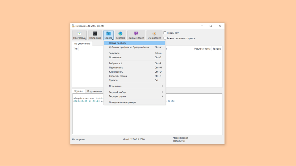 Клиент NekoBox. Настройка. Новый профиль
