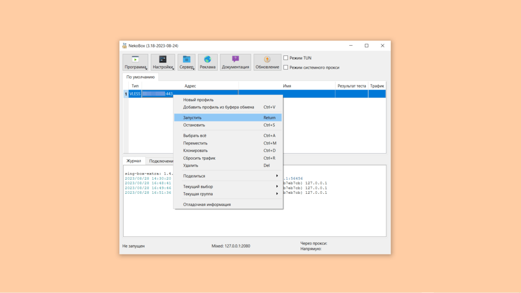 Клиент NekoBox. Настройка. Запустить